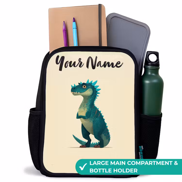 Kids backpack with name - Black - Dino - Animal - Blue - Green — 10