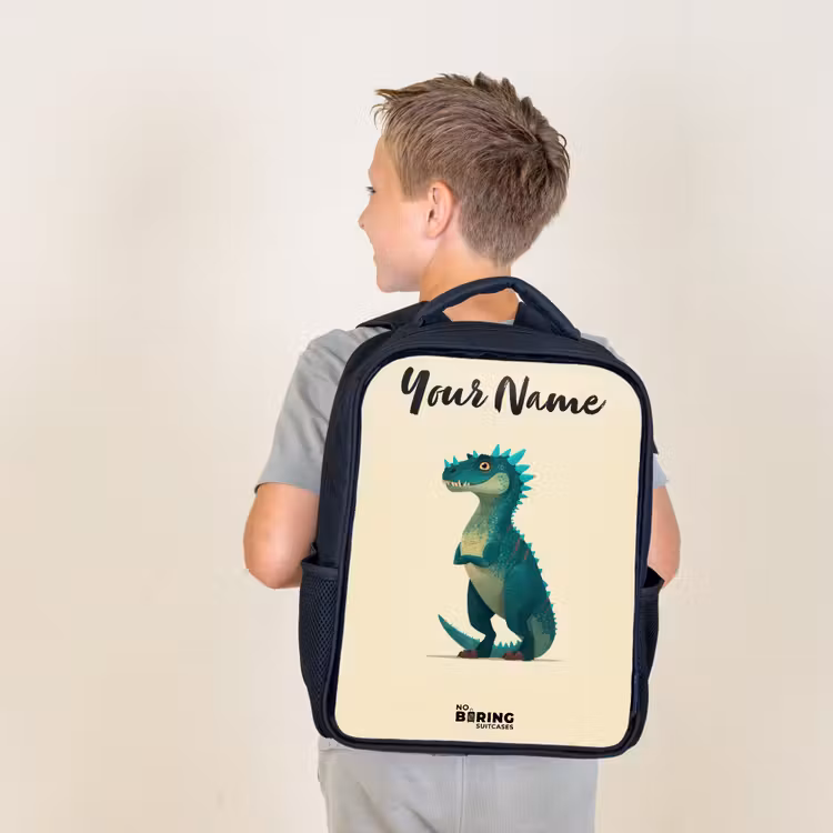 Kids backpack with name - Black - Dino - Animal - Blue - Green — 2