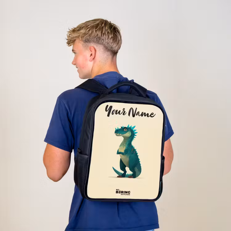 Kids backpack with name - Black - Dino - Animal - Blue - Green — 5