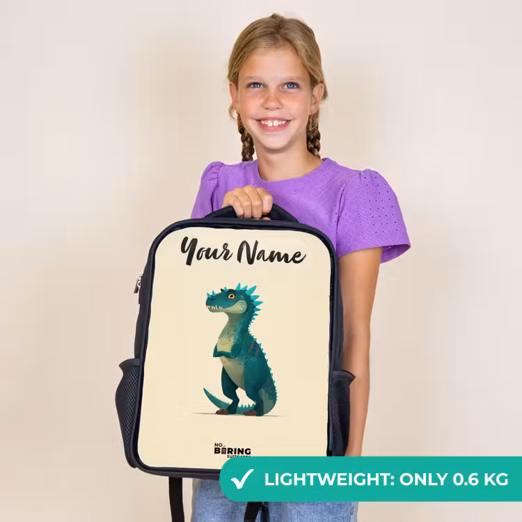 Kids backpack with name - Black - Dino - Animal - Blue - Green — 9