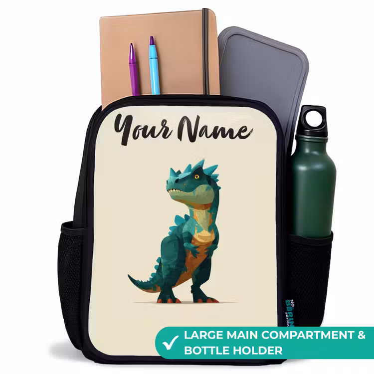 Kids backpack with name - Black - Dino - Animal - Green — 10