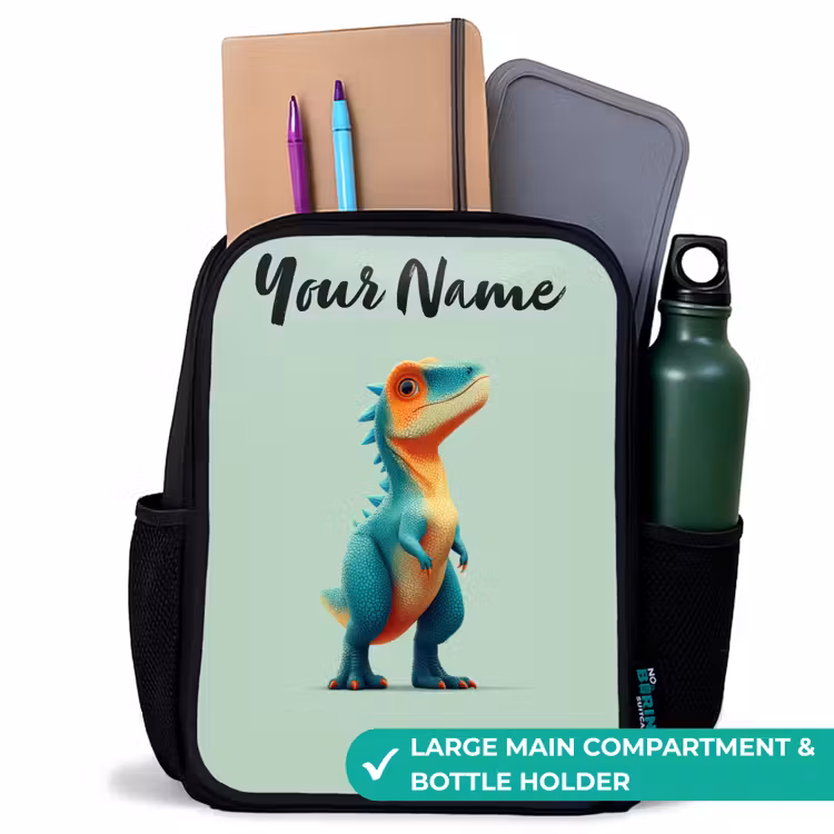 Kids backpack with name - Black - Dino - Animal - Green - Orange — 10