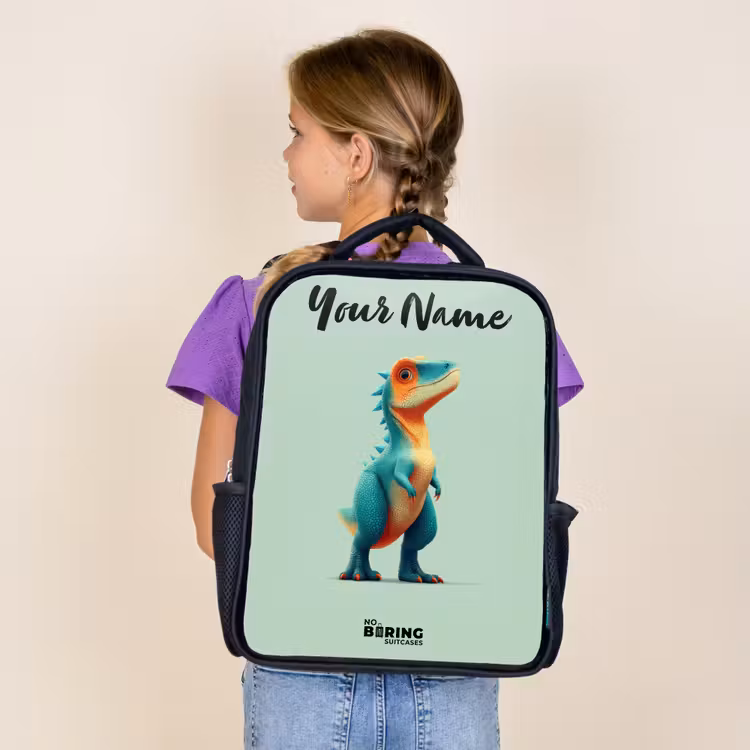 Kids backpack with name - Black - Dino - Animal - Green - Orange — 4