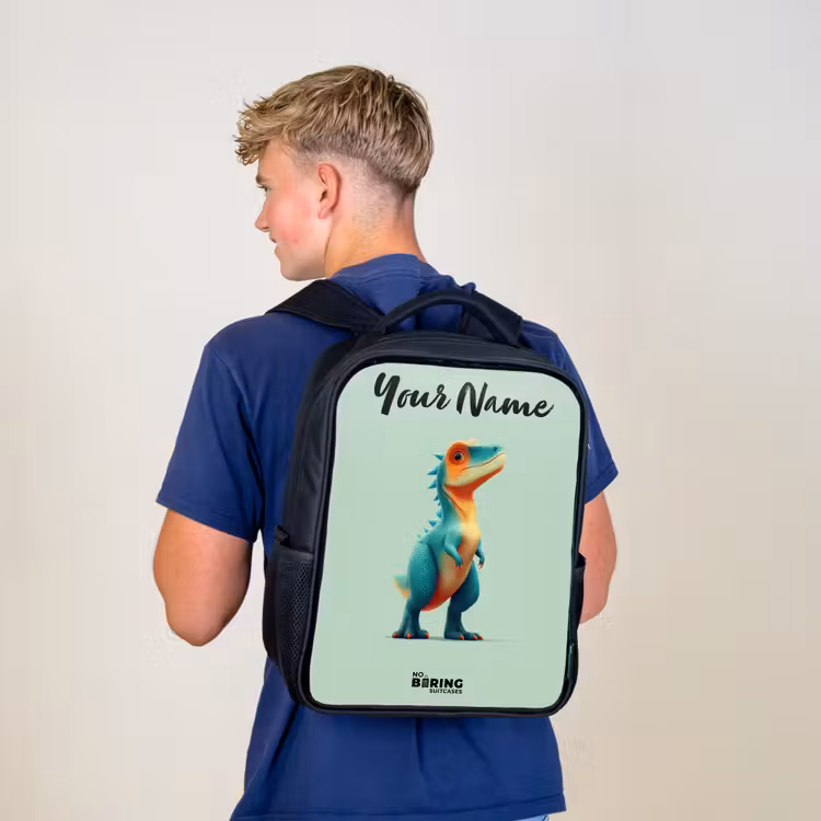 Kids backpack with name - Black - Dino - Animal - Green - Orange — 5