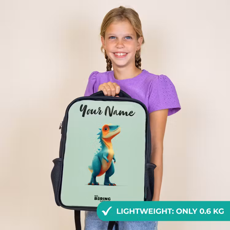 Kids backpack with name - Black - Dino - Animal - Green - Orange — 9