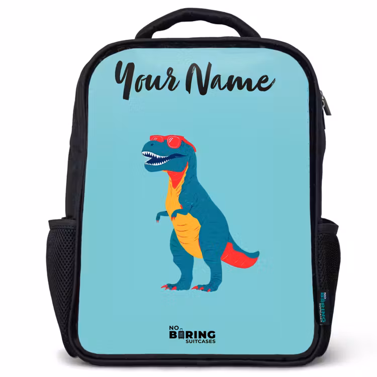 Kids backpack with name - Black - Dino - Animal - Sunglasses — 1
