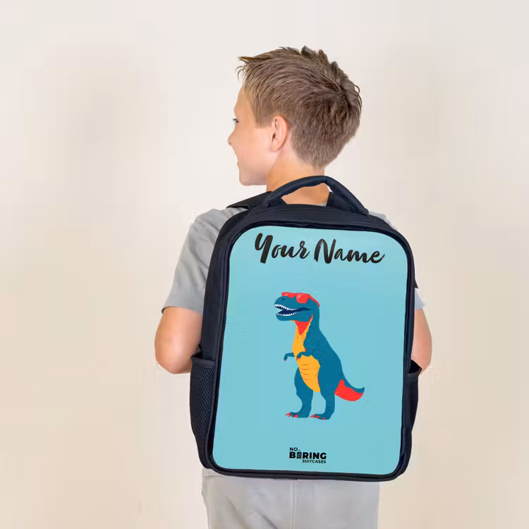 Kids backpack with name - Black - Dino - Animal - Sunglasses — 2