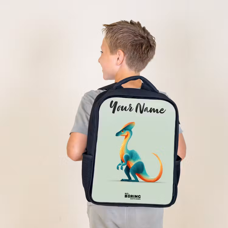 Kids backpack with name - Black - Dino - Blue - Animal — 2