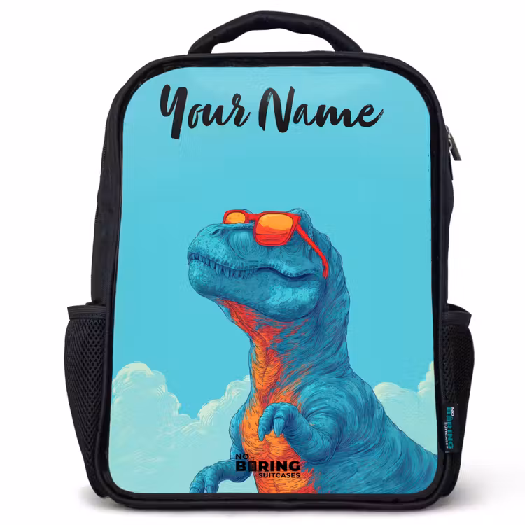 Kids backpack with name - Black - Dino - Sunglasses - Blue — 1