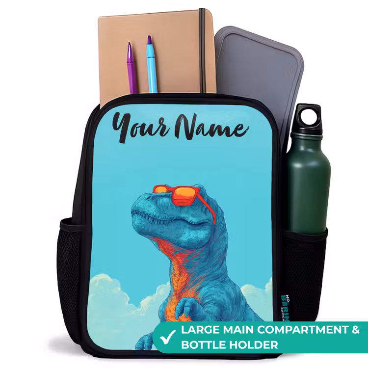 Kids backpack with name - Black - Dino - Sunglasses - Blue — 10