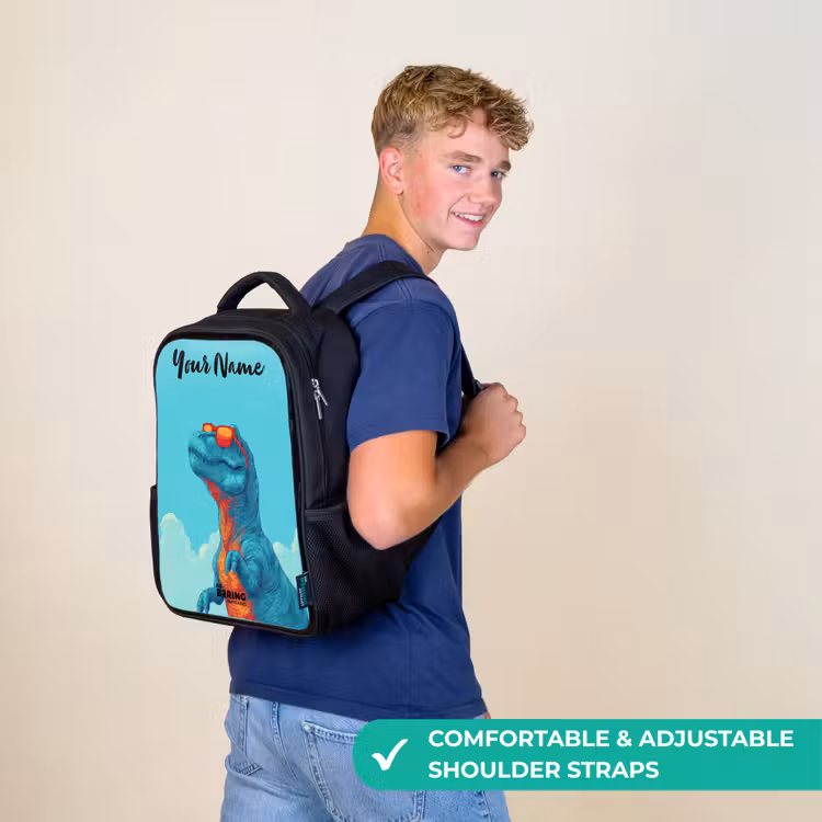 Kids backpack with name - Black - Dino - Sunglasses - Blue — 11