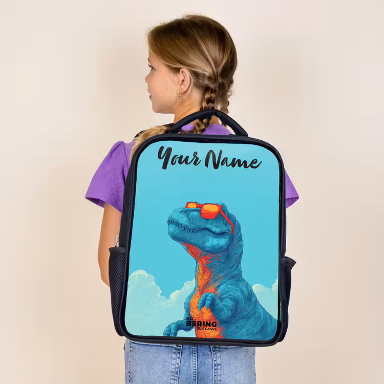 Kids backpack with name - Black - Dino - Sunglasses - Blue — 4