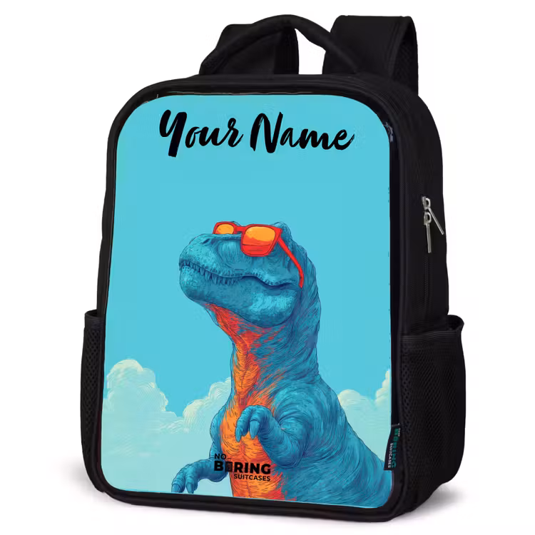Kids backpack with name - Black - Dino - Sunglasses - Blue — 6