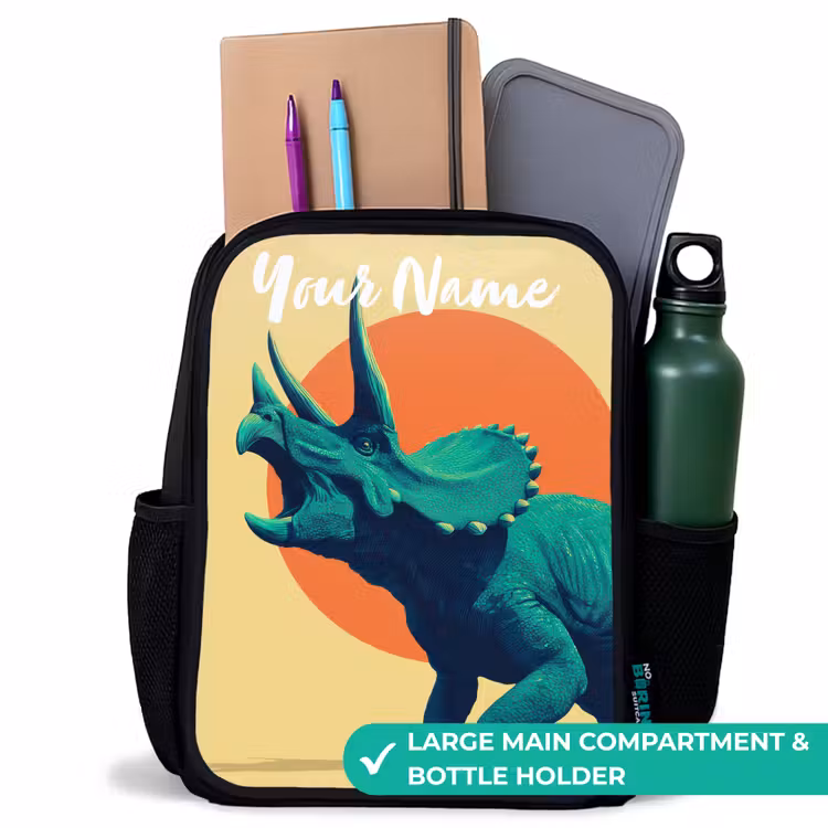 Kids backpack with name - Black - Dino - Triceratops - Animal — 10