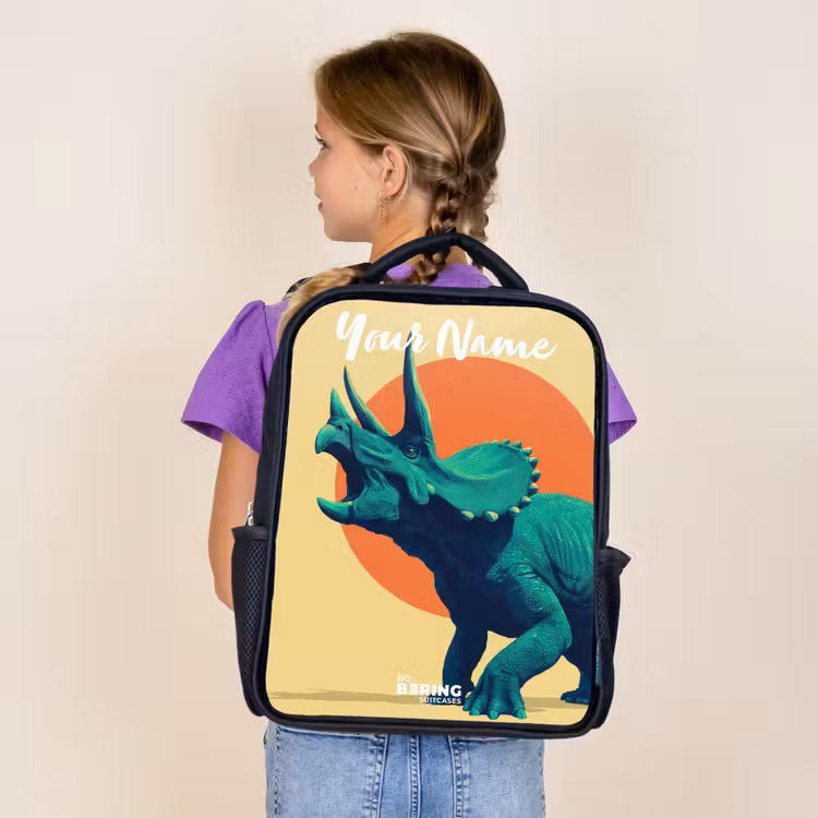 Kids backpack with name - Black - Dino - Triceratops - Animal — 4