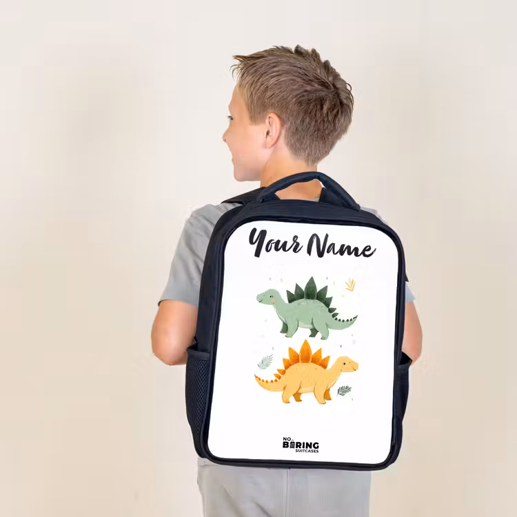 Kids backpack with name - Black - Dinos - Animals - Green - Orange — 2