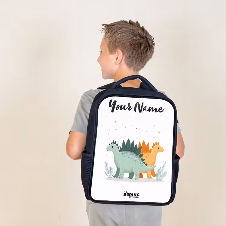 Kids backpack with name - Black - Dinos - Animals - Stars — 2