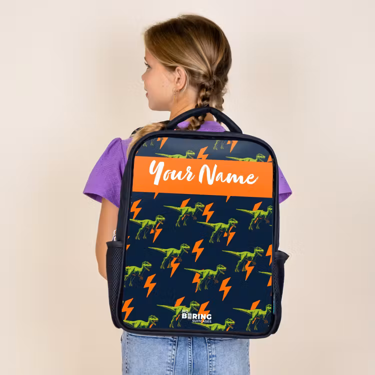 Kids backpack with name - Black - Dinos - Lightning - Animals - Blue — 4