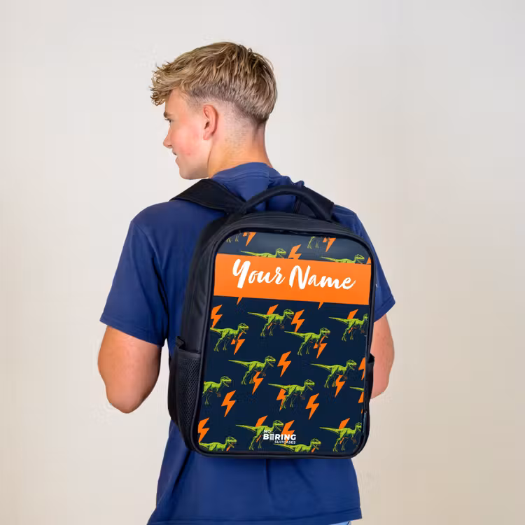 Kids backpack with name - Black - Dinos - Lightning - Animals - Blue — 5