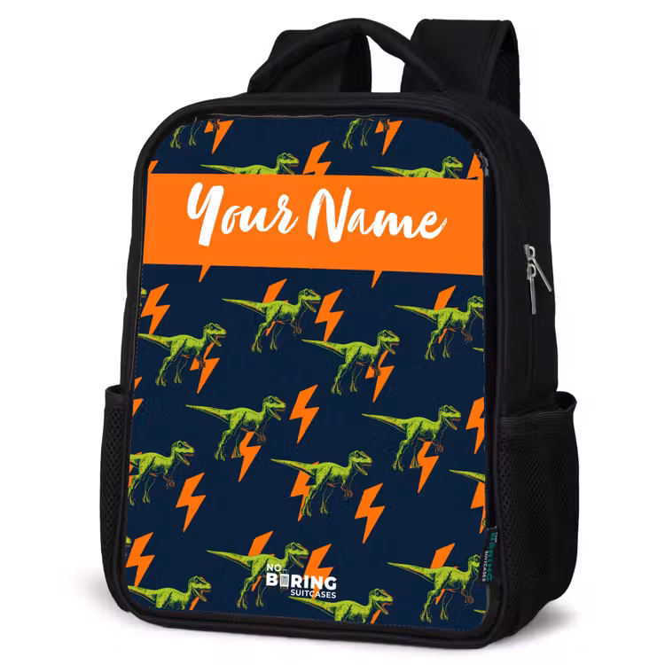 Kids backpack with name - Black - Dinos - Lightning - Animals - Blue — 6