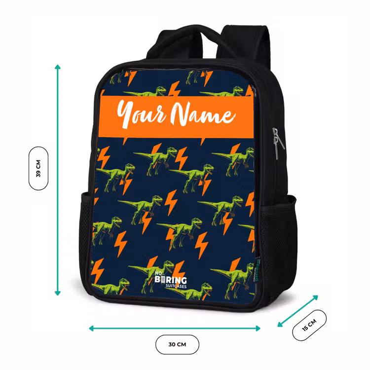 Kids backpack with name - Black - Dinos - Lightning - Animals - Blue — 8