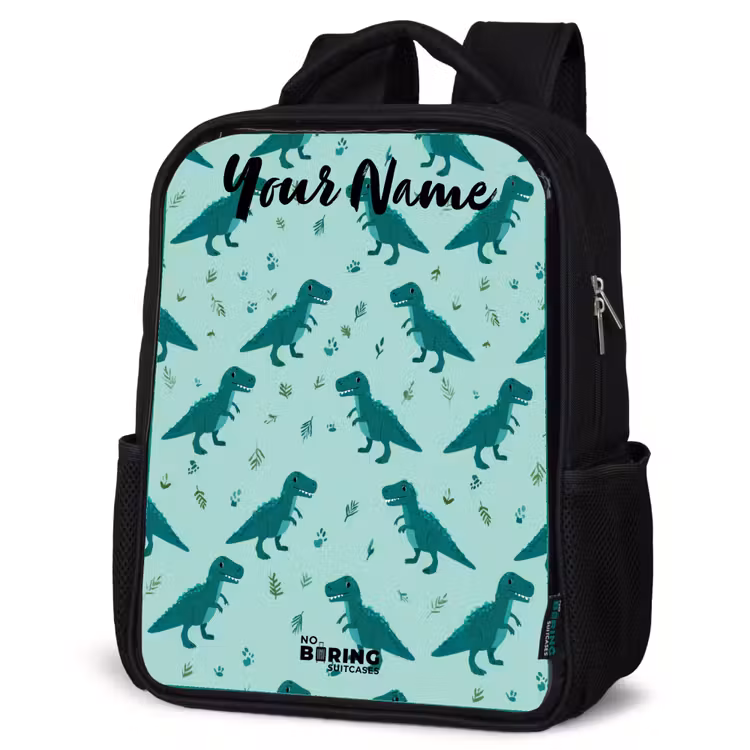 Kids backpack with name - Black - Dinos - Pattern - Green — 6