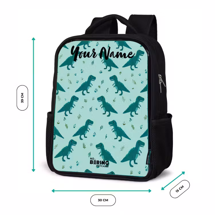 Kids backpack with name - Black - Dinos - Pattern - Green — 8