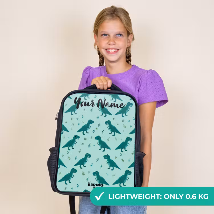Kids backpack with name - Black - Dinos - Pattern - Green — 9