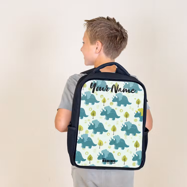 Kids backpack with name - Black - Dinos - Pattern - Nature — 2