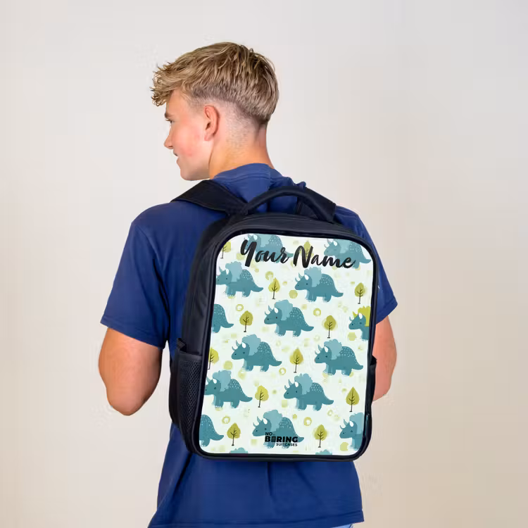 Kids backpack with name - Black - Dinos - Pattern - Nature — 5
