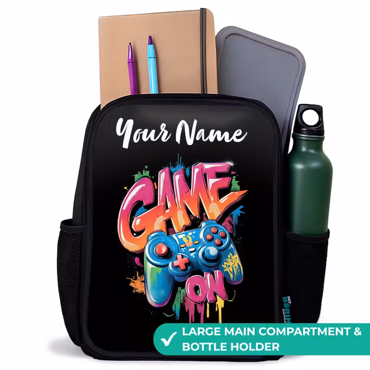 Kids backpack with name - Black - Controller - Game - Graffiti - Text — 10