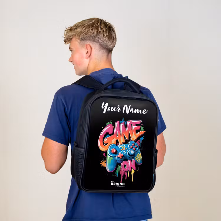 Kids backpack with name - Black - Controller - Game - Graffiti - Text — 5