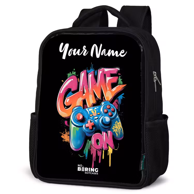 Kids backpack with name - Black - Controller - Game - Graffiti - Text — 6