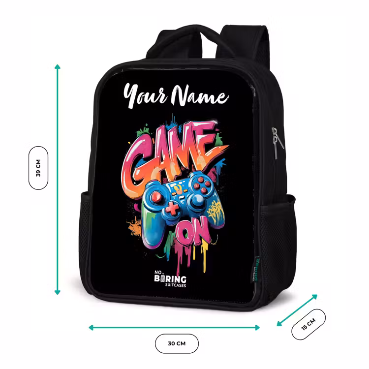 Kids backpack with name - Black - Controller - Game - Graffiti - Text — 8