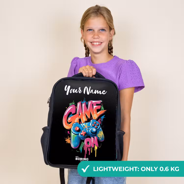 Kids backpack with name - Black - Controller - Game - Graffiti - Text — 9