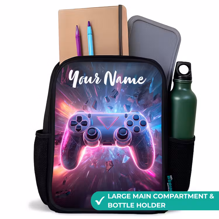 Kids backpack with name - Black - Controller - Neon - Game — 10