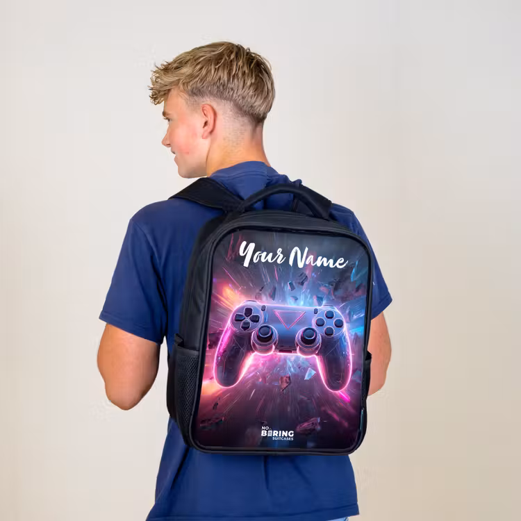 Kids backpack with name - Black - Controller - Neon - Game — 5