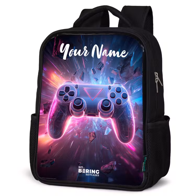 Kids backpack with name - Black - Controller - Neon - Game — 6