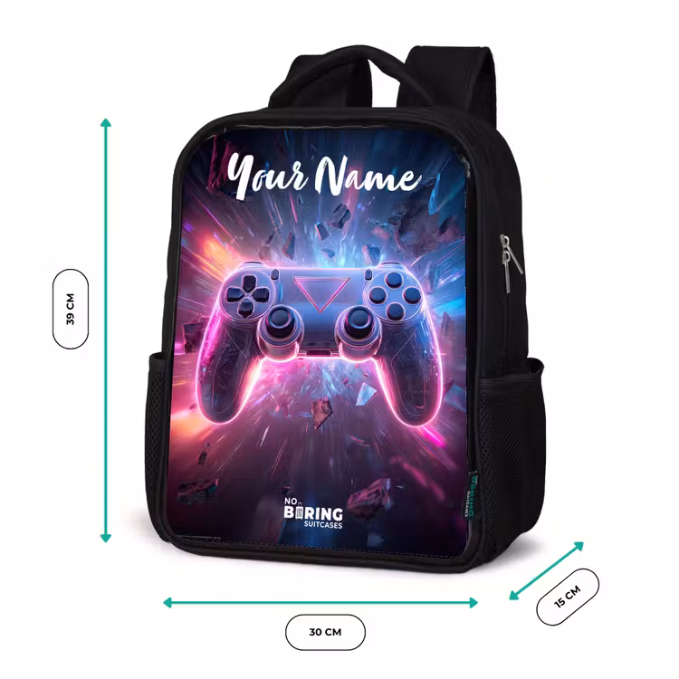Kids backpack with name - Black - Controller - Neon - Game — 8