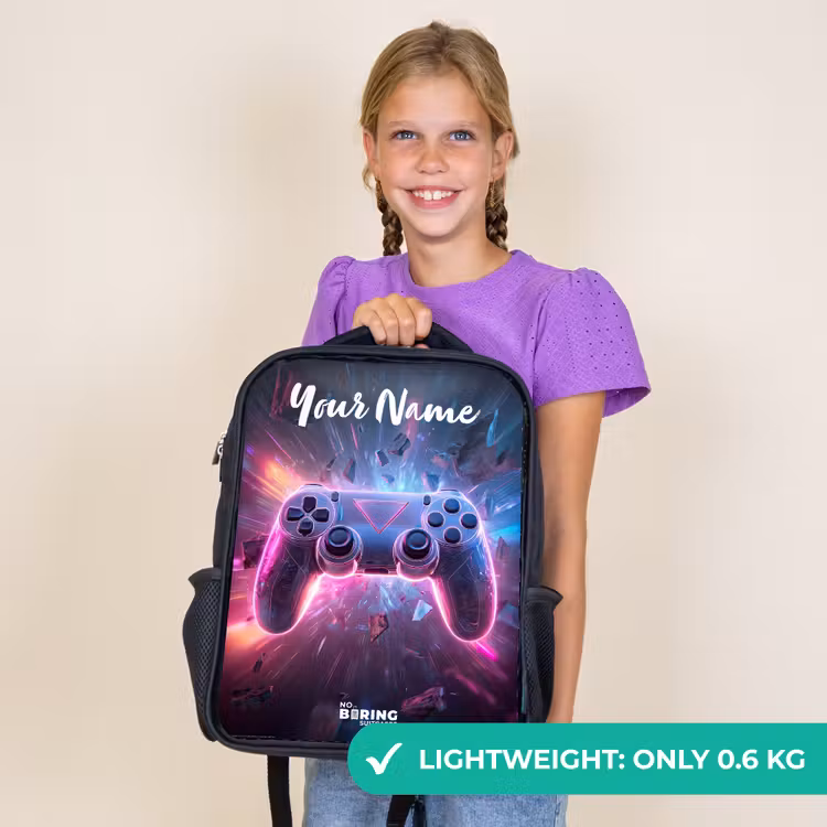 Kids backpack with name - Black - Controller - Neon - Game — 9