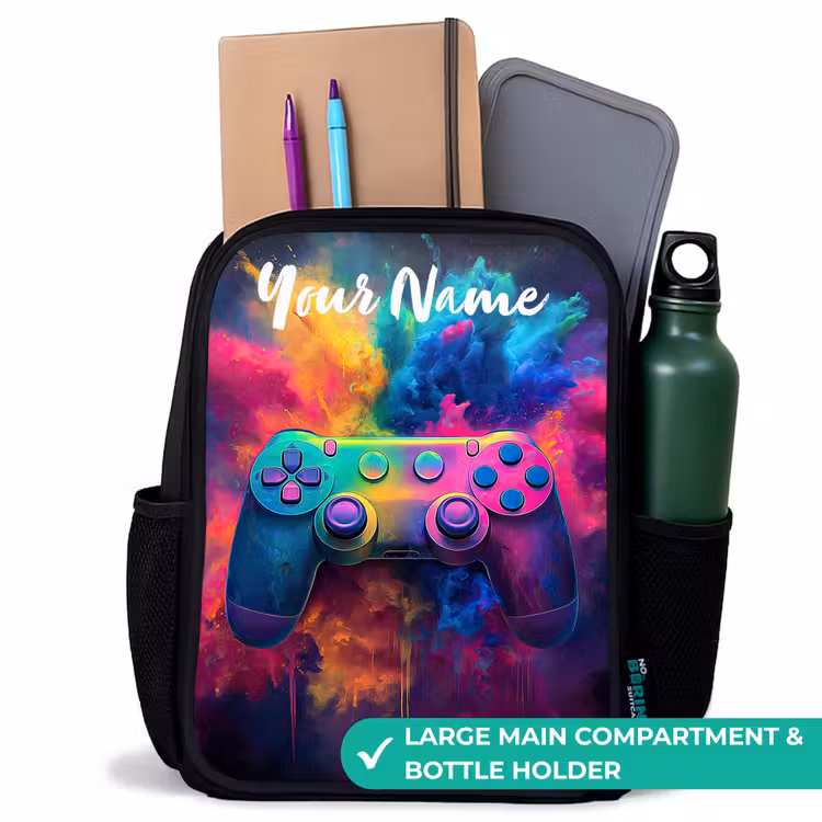 Kids backpack with name - Black - Game - Controller - Colorful - Explosion — 10
