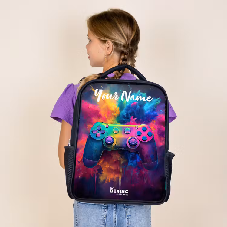 Kids backpack with name - Black - Game - Controller - Colorful - Explosion — 4