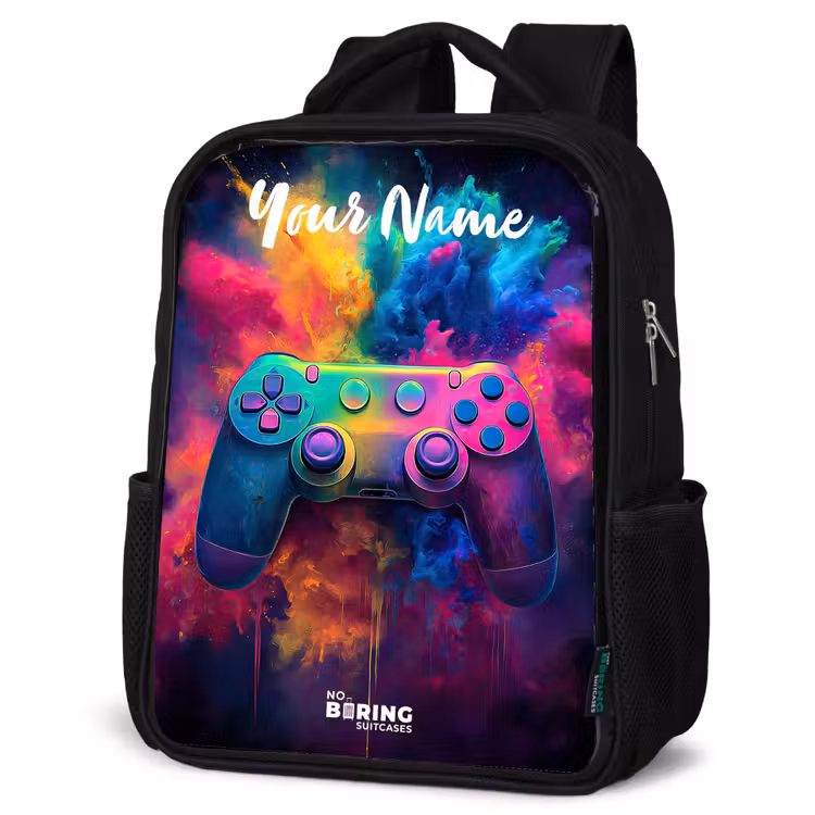 Kids backpack with name - Black - Game - Controller - Colorful - Explosion — 6