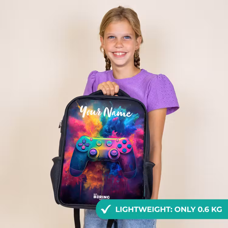 Kids backpack with name - Black - Game - Controller - Colorful - Explosion — 9
