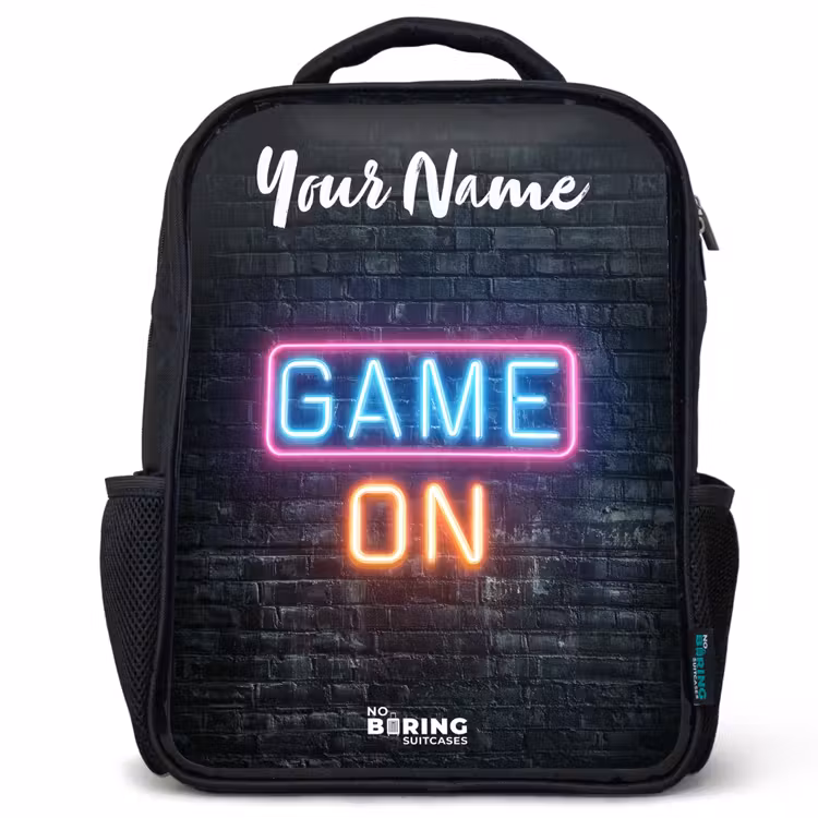 Kids backpack with name - Black - Game - Neon - Wall — 1