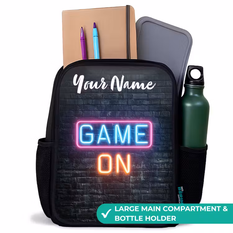 Kids backpack with name - Black - Game - Neon - Wall — 10