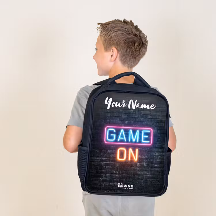 Kids backpack with name - Black - Game - Neon - Wall — 2