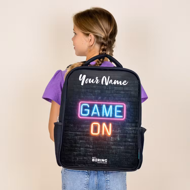Kids backpack with name - Black - Game - Neon - Wall — 4