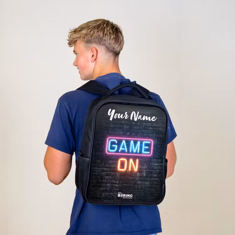 Kids backpack with name - Black - Game - Neon - Wall — 5