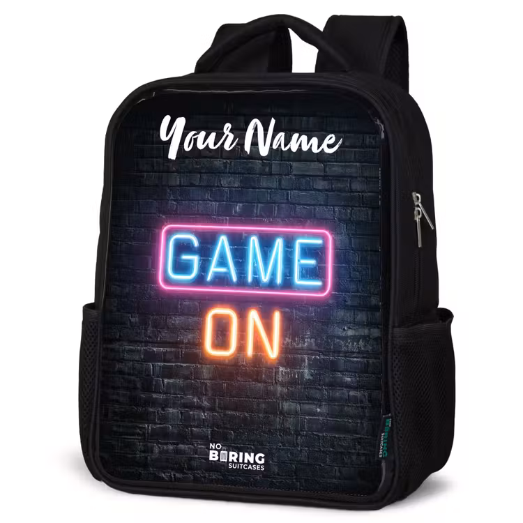 Kids backpack with name - Black - Game - Neon - Wall — 6
